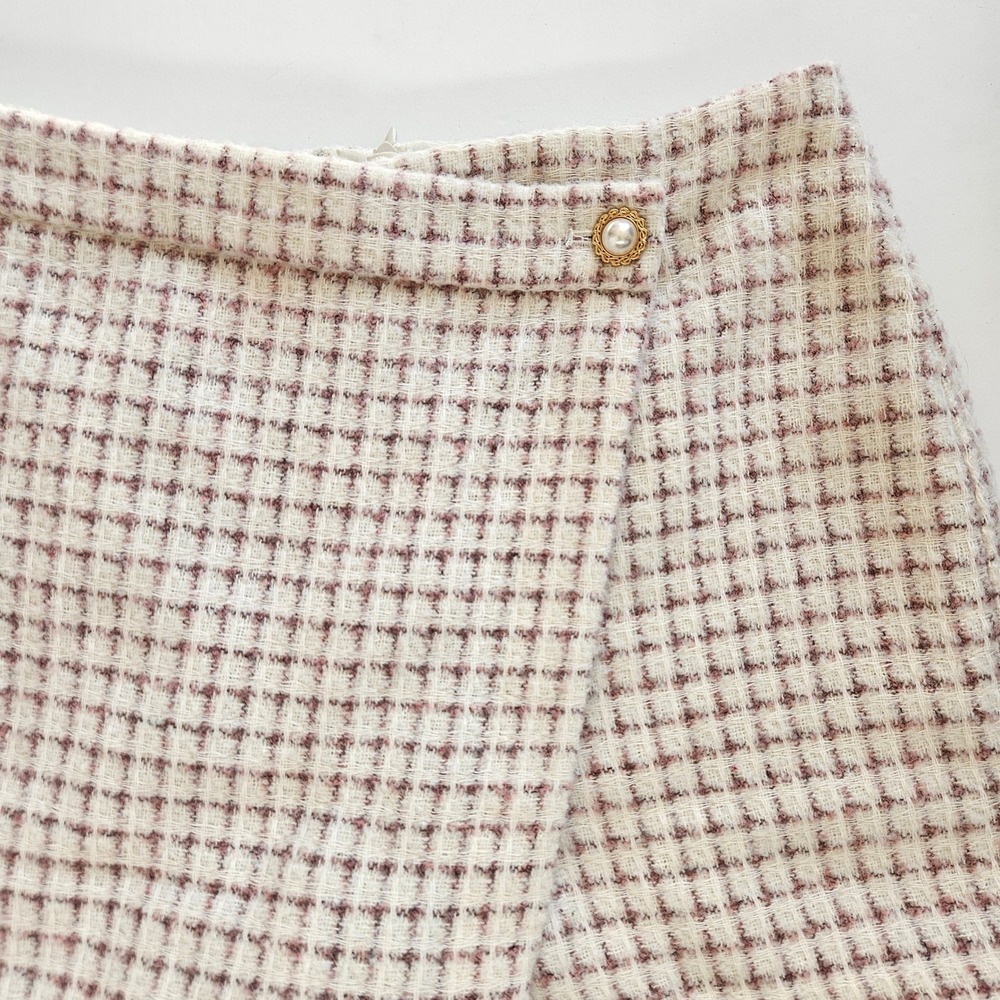 House Of Harlow Pink &‎ White Plaid Tweed Woven Mini Skort Size M - Picture 3 of 8